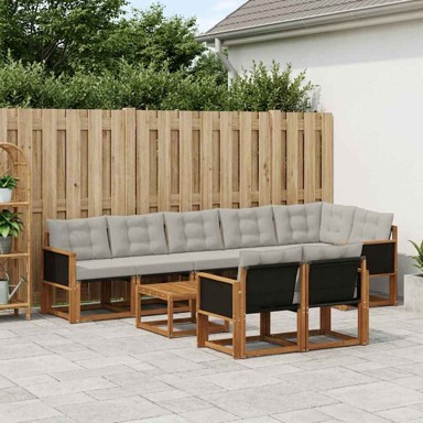 Set vanjskih sofa, 9-dijelni, s jastucima, prirodni i svjetlosivi