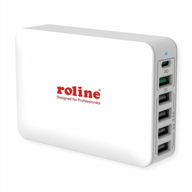 ROLINE Mrežni punjač 60W USB 1xUSB-C + 5xUSB-A QC/PD, bijela