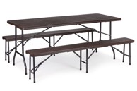 MODERNHOME Catering stol 180 cm + 2 klupe, smeđi