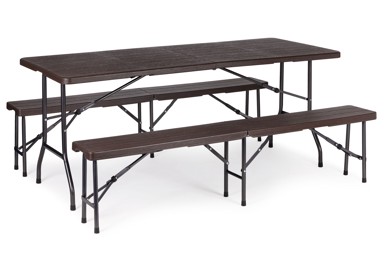 MODERNHOME Catering stol 180 cm + 2 klupe, smeđi