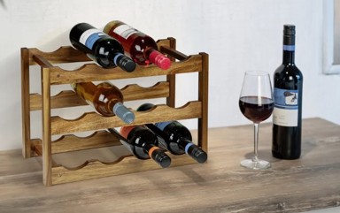 WENKO Držač za boce vina od masivnog bagrema, Fondi, 12 boca, 42x28x21 cm, prirodna boja