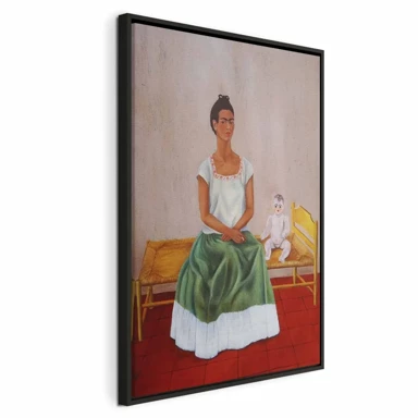 Slika Frida Kahlo – Me and My Doll, 60x90 cm, u crnom drvenom okviru