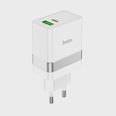 HOCO Zidni punjač Starter N21, Type C + USB, QC3.0, Power Delivery, 30W, bijeli