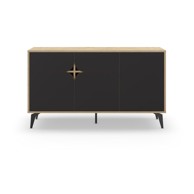 MARCKERIC Crna/u prirodnoj boji niska komoda u dekoru hrasta, 140x79 cm Nola