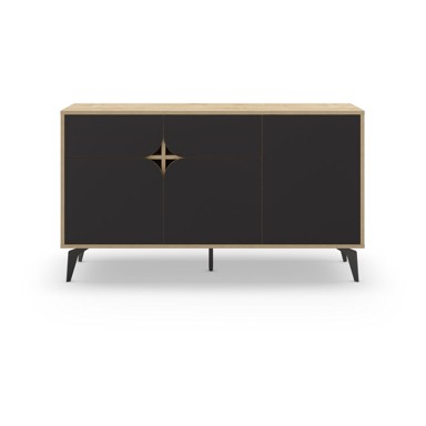 MARCKERIC Crna/u prirodnoj boji niska komoda u dekoru hrasta, 140x79 cm Nola
