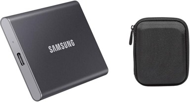 SAMSUNG Vanjski SSD Portable T7, 1 TB, Titan Gray, s torbicom Amazon Basics