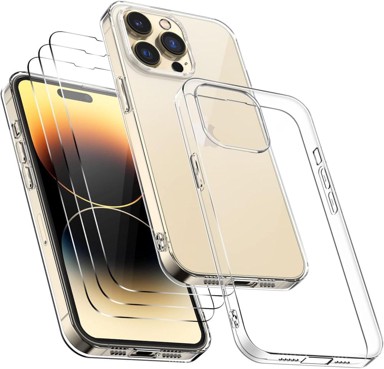 Maskica za Apple iPhone 14 Pro, silikonska, s 3x zaštitnim staklom, prozirna