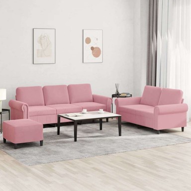 3-dijelni set sofa, s jastucima, s osloncem za noge, ružičasta