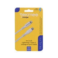 TEKMEE Kabel Lightning, tip-C, 20W - 2.4A, 1 m