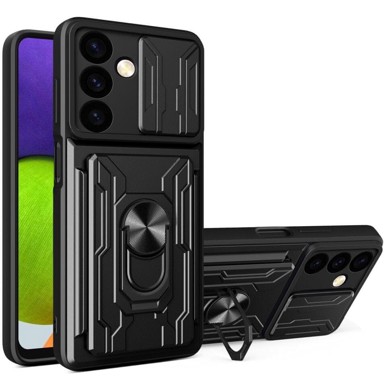 Oklopna futrola za Samsung Galaxy S24, klizna kamera, utor za karticu, crna