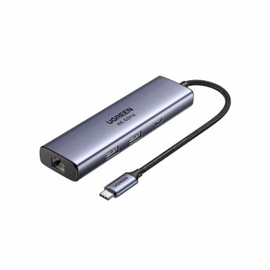 UGREEN USB-C Hub CM512 6-u-1, DisplayPort 4K 60 Hz, RJ45, Power Delivery 100 W, siva