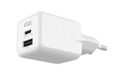 KSIX Adapter Gan ultrabrzi 20W PD PPS 1x USB-C 1x USB-A, bijeli