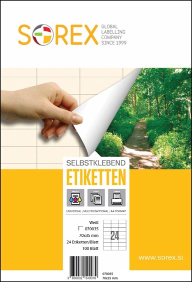SOREX Etikete, 70 × 35 mm, 100/1