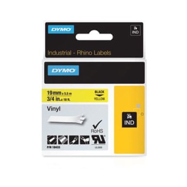DYMO Rhino traka 19 mm × 5,5 m, crna/žuta, vinil (18433)