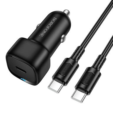 BOROFONE Auto punjač BZ34A, PD 20 W, QC 3.0, USB-C na USB-C kabel, 1 m, crna