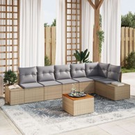 7-dijelni vrtni set sofa s jastučićima, poliratan, bež akacija