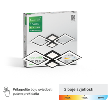 GREEN TECH LED stropna svjetiljka VECTORLIGHT-52W 52 W, crna