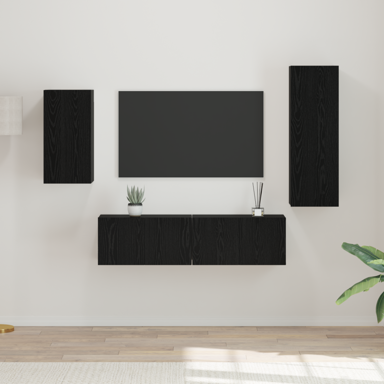 Set TV kabineta s policom i pohranom s vratima 4 komada, 30.5x30x90 cm, crni hrast