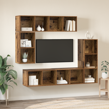 Set TV komoda s pohranom 4 komada, konstruirano drvo, staro drvo