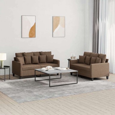 2-dijelni set sofa, s jastucima, od tkanine, s jastučićima, smeđa