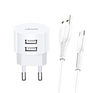 USAMS Punjač 2xUSB T20 2.1A microUSB bijeli okrugli brzo punjenje XTXLOGT18MC05