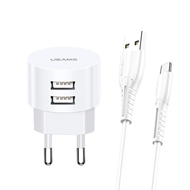 USAMS Punjač 2xUSB T20 2.1A microUSB bijeli okrugli brzo punjenje XTXLOGT18MC05