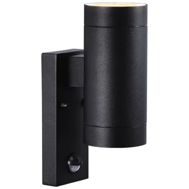 Zidna svjetiljka Tin Maxi Double, GU10, IP54, senzor, crna