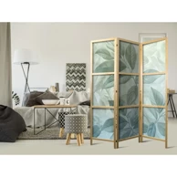 Japanski paravan Veliki listovi u zeleno-mint nijansama – botanički motiv 135x172 cm