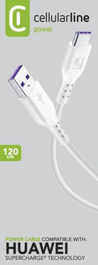 CELLULARLINE Kabel, USB-C na USB-A, 5A, superfast, 1.2m, bijeli
