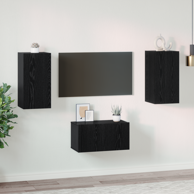 Set TV komoda s policom s pohranom s vratima 3 komada, 60 x 30 x 30.5 cm, crni hrast