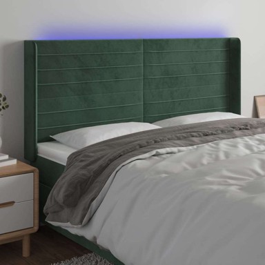 LED uzglavlje 203x16x118/128 cm, baršunasto, tamno zelena