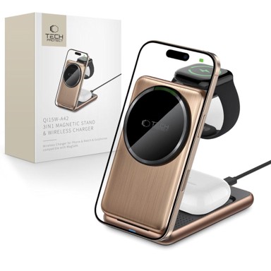TECH-PROTECT Punjač bežični A42 MagSafe 3u1 za telefon, Apple Watch i AirPods, zlatni