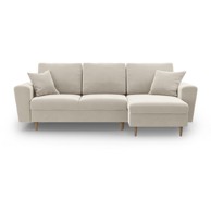 COSMOPOLITAN DESIGN Bež baršunasti sklopiva/s prostorom za odlaganje kutna garnitura Kyoto, 241x145x88 cm