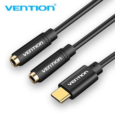 VENTION Audio adapter, Type-C (m) na 2 x 3.5 mm (ž), 0.3 m, crni (BGBBY)