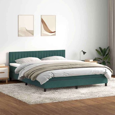 Box spring krevet s madracem i LED, 180 x 220 cm, baršun, tamnozelena, okomite pruge