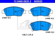 ATE Disk pločice HONDA 13.0460-5820.2 civic 1.5,1.6 91-00 abs 3 i 4 vrata