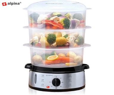 ALPINA Električni parni štednjak, 800 W, 9 L, crno-srebrni