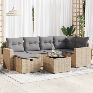 7-dijelni set vrtnih sofa od poliratana s jastucima bež