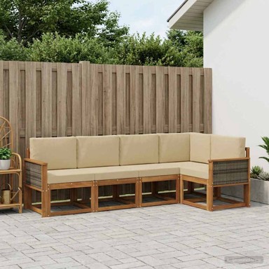 Set vanjskih sofa, 5 pcs, poliester, prirodna i bež
