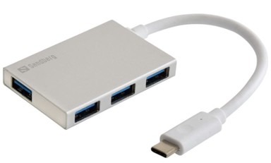 SANDBERG USB hub 136-20, USB-C, 4x USB-A, sivi