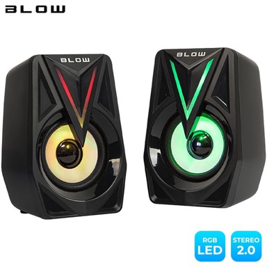 BLOW Balans računalni i gaming zvučnici, 2.0 stereo, USB, RGB LED osvjetljenje, 2x4W, crni