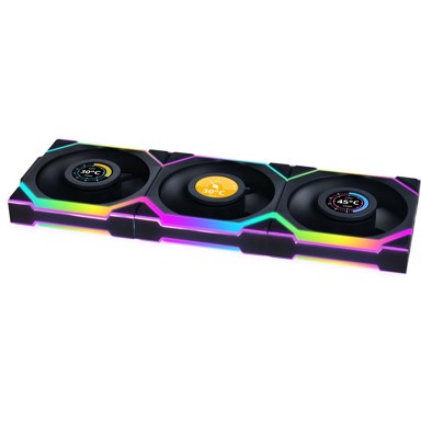 LIAN LI Računalni ventilator UNI FAN SL Wireless LCD, ARGB, PWM, 3 komada s upravljačem - Reverse Blade, 120 mm, crni