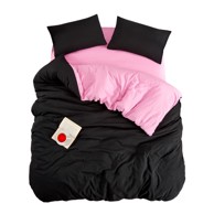 MILA HOME Posteljina Classic 160x220 cm za krevet za jednu osobu/produženi krevet s uključenom plahtom 3-dijelna crna/ružičasta