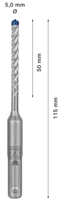 BOSCH Udarno svrdlo Professional Expert SDS plus-7X, 5 x 50 x 115 mm (2608900059)