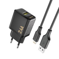 DUDAO Punjač zidni USB-A s Lightning kabelom 2.4A, crni