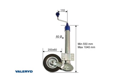 VALERYD Potporni kotač automat 60mm cijev/čelična felga/puna guma 200x60mm 250kg 6659013