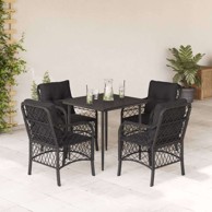 5-dijelni vrtni blagovaonski set s jastucima od poli-ratana, dužina stola 80 cm, oštra noga, crni