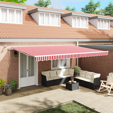 Automatska uvlačiva tenda s LED, 500 x 350 cm, crveno-bijele pruge