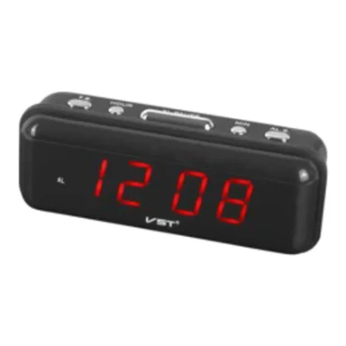 Digitalni LED budilnik VST-738 s crvenim zaslonom, crni
