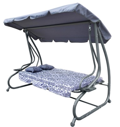 Vrtna ljuljačka, sa sklopivim sjedalom i podesivom nadstrešnicom 2u1, pattern, siva